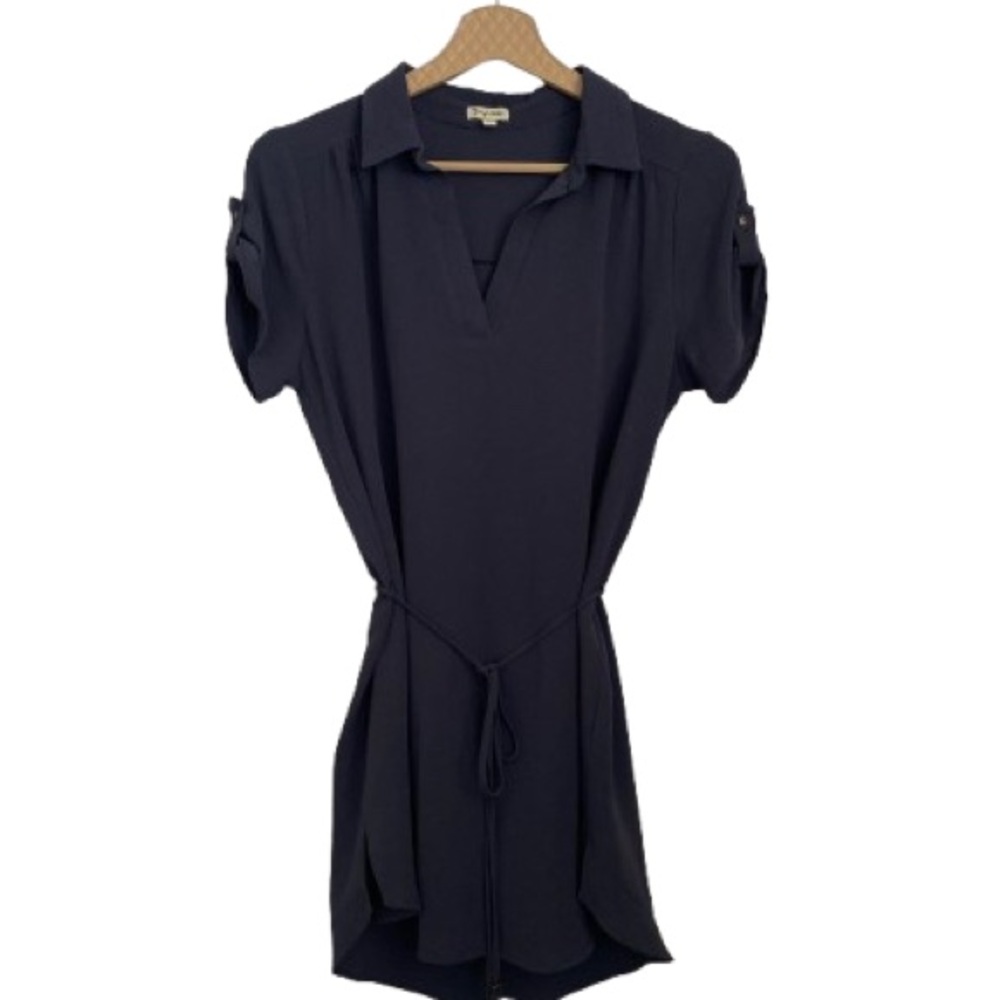 Lily White Navy Blue Roll-Tab Sleeve Tunic Dress - Size M
